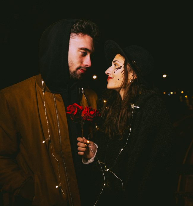 Couple on Valentines in Dark Setting